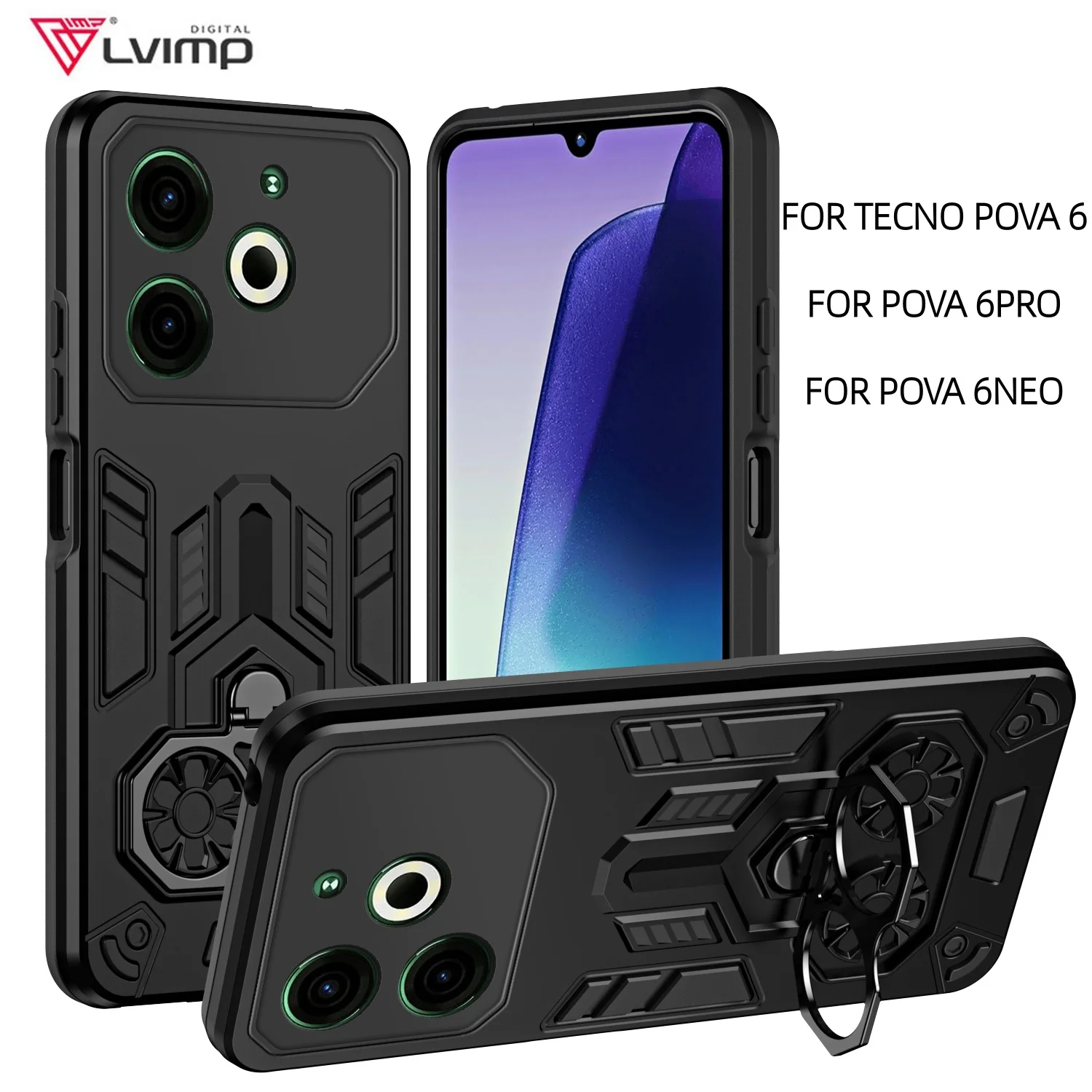 Rugged Shockproof Armor Case with Ring Stand and Holder