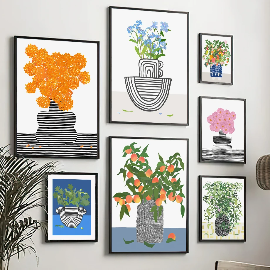 

Цветные растения, цветы, листья, настенная Картина на холсте, скандинавские постеры и принты, абстрактные настенные картины для декора гост...