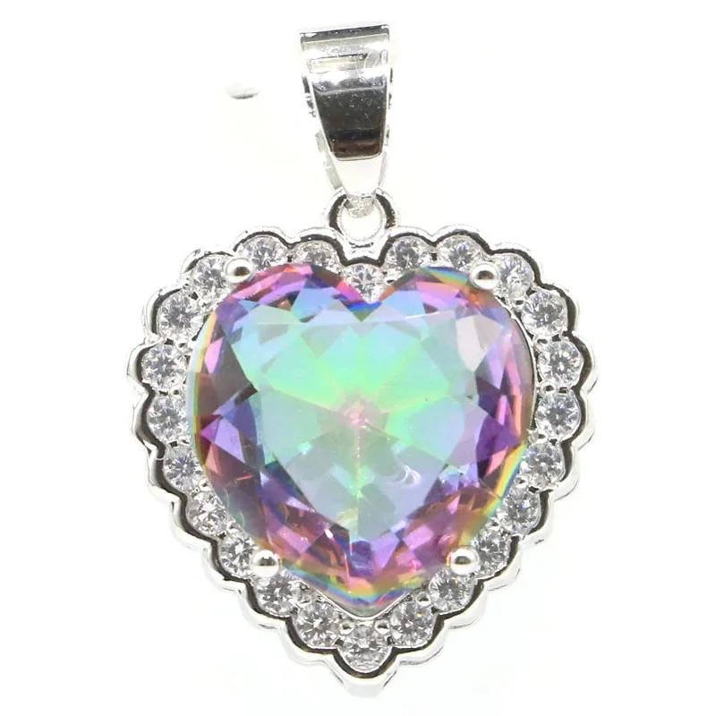 6g Customized 925 SOLID STERLING SILVER  PENDANT Heart Shape Green Amethyst Rainbow Mystical Topaz Violet Topaz Blood Ruby CZ Wo