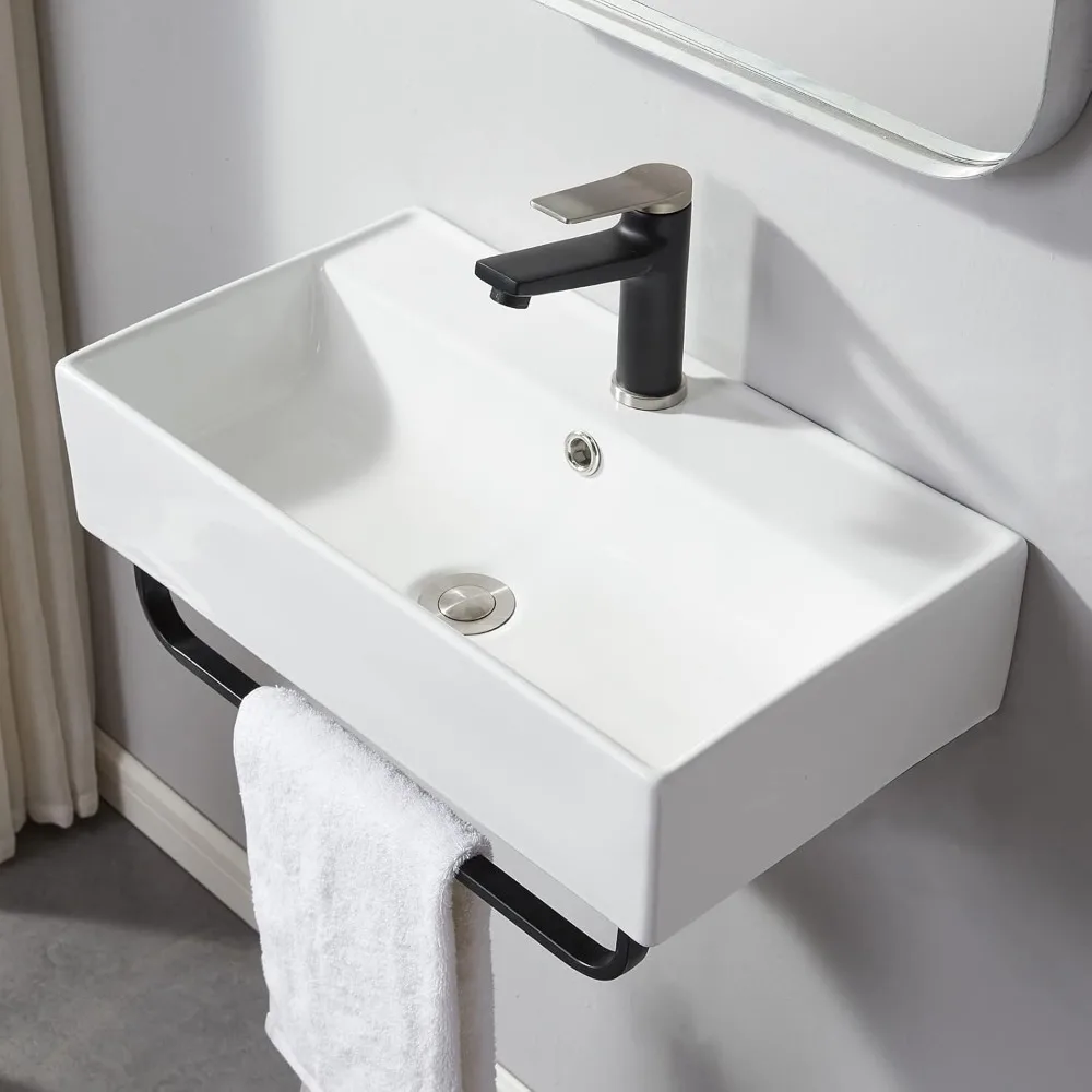Wall Mounted Bathroom Sink with Towel Rack, 21" X 12" Modern Wall Mount Sink, Sinks for Small Bathrooms Wall Hung Sink 6