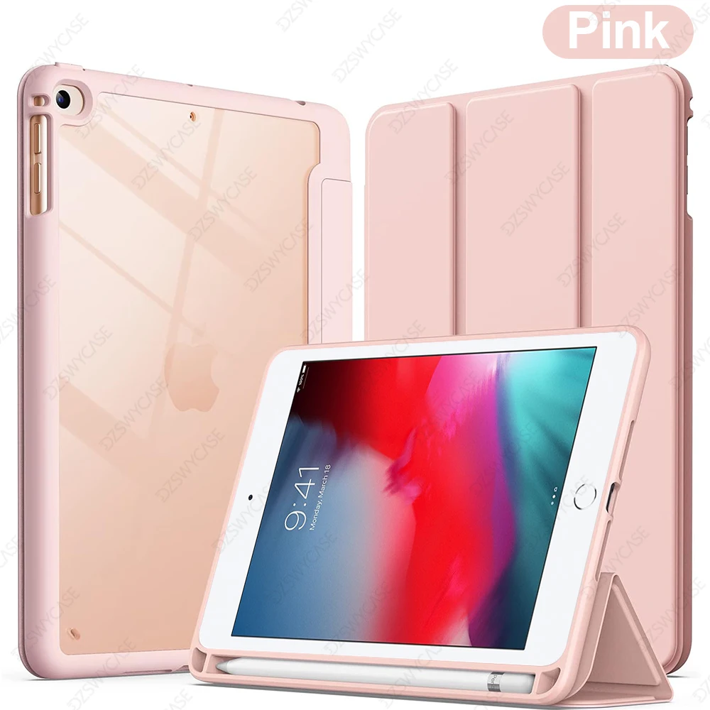 Clear Transparent Back Slim Stand Case with Pencil Holder for 7.9-Inch Tablets, Anti-Shock Protective Cover