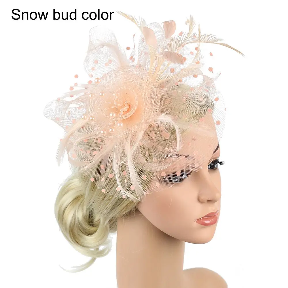 Elegant Women's Mesh Flower Feather Fascinator Headband and Hair Clip