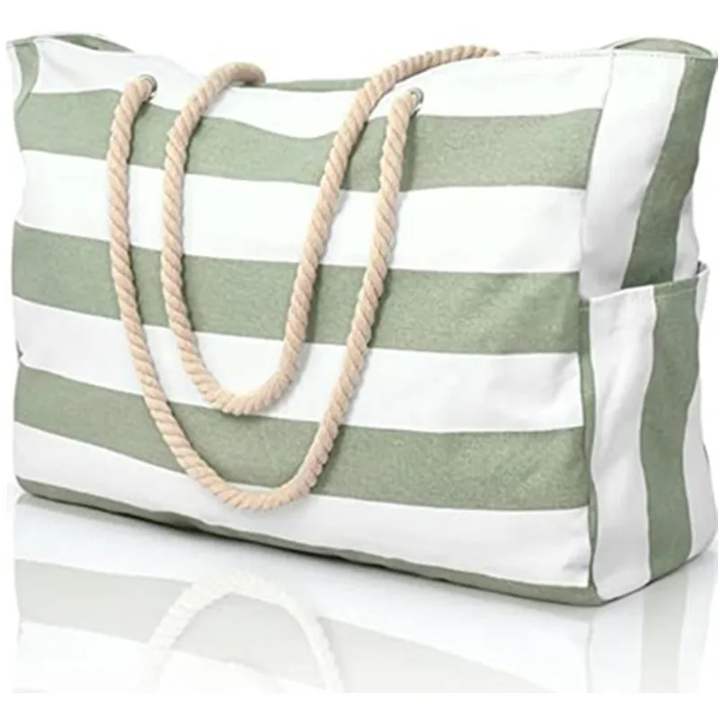 Borsa da Donna Bohemia Grande Capacità a Righe, Borsa da Spiaggia Impermeabile, Borsa a Tracolla in Tela per Vacanze Estive, Borsa da Viaggio e Piscina - immagine 2
