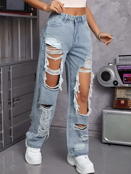 Y2K American Retro Jeans 2026 Light Washed Ripped Denim Pants High Waist Baggy Straight Leg Autumn Trend 1