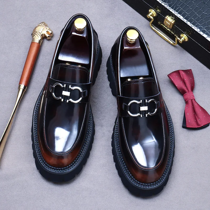 Metal Buckle Round Toe Slip-Ons