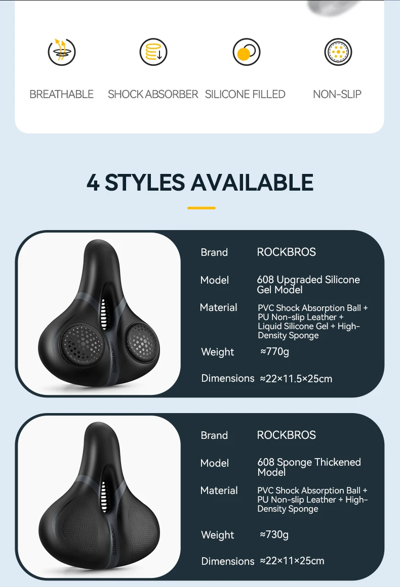 ROCKBROS Ergonomischer Komfortabler Fahrradsattel Stoßdämpfend Verdickter Stoßabsorptions-MTB-Fahrradsitz Radzubehör – Detail 2