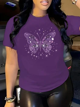 Sparkling Butterfly Women's Tee - Glam Graphic, Casual Purple Top 1