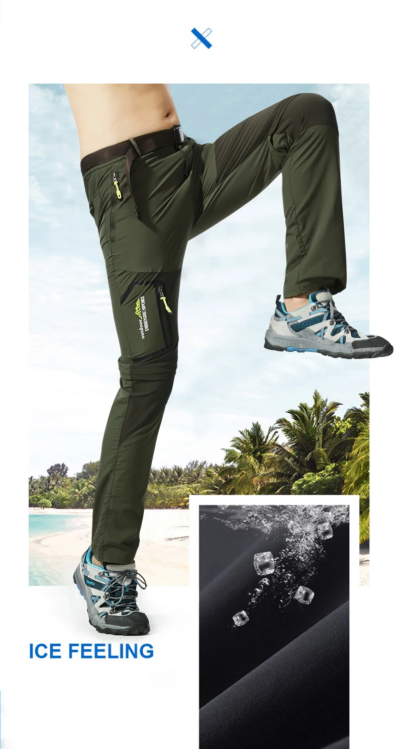 Men's Convertible Hiking Pants with Cargo Pockets and Detachable Legs