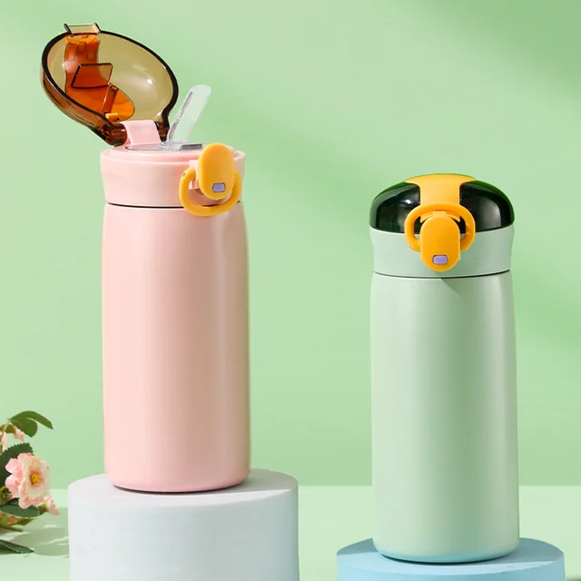 320/460ML Kids Stainless Steel Thermal Bottle Portable Kids Straw Mug Cold and Hot Thermal Thermos Student Water Bottle 3