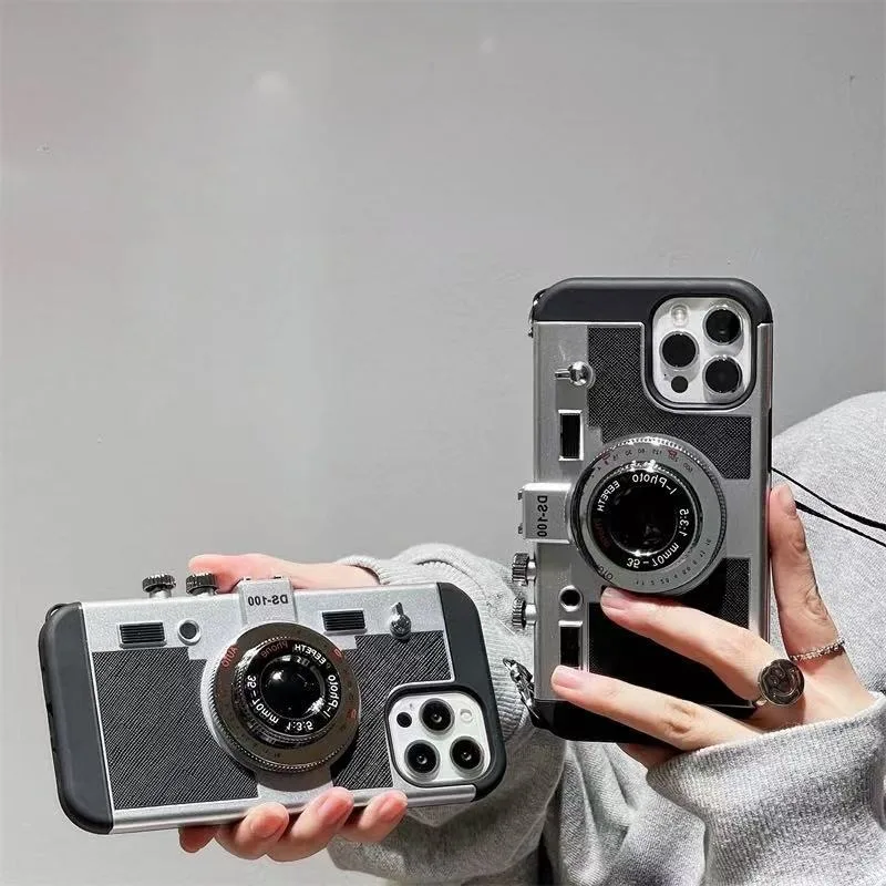 3D Retro Camera Crossbody Protective Phone Case Cover