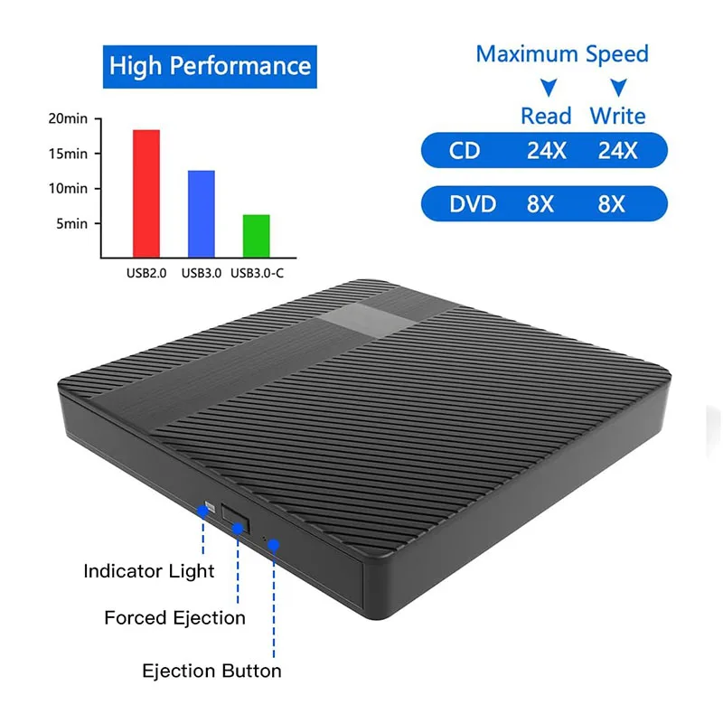 외장 DVD -/+ RW 광학 드라이브, USB 3.0 C 타입 CD 플레이어, 버너 라이터 리더, 노트북 PC, 윈도우 10, 11, 맥에 적합