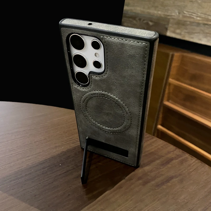 Luxury Leather Magnetic Fold Stand Holder Case For Samsung S26 S25 S24 Ultra S23 Plus S22 Wireless Charge Shockproof Soft Cover — view 3
