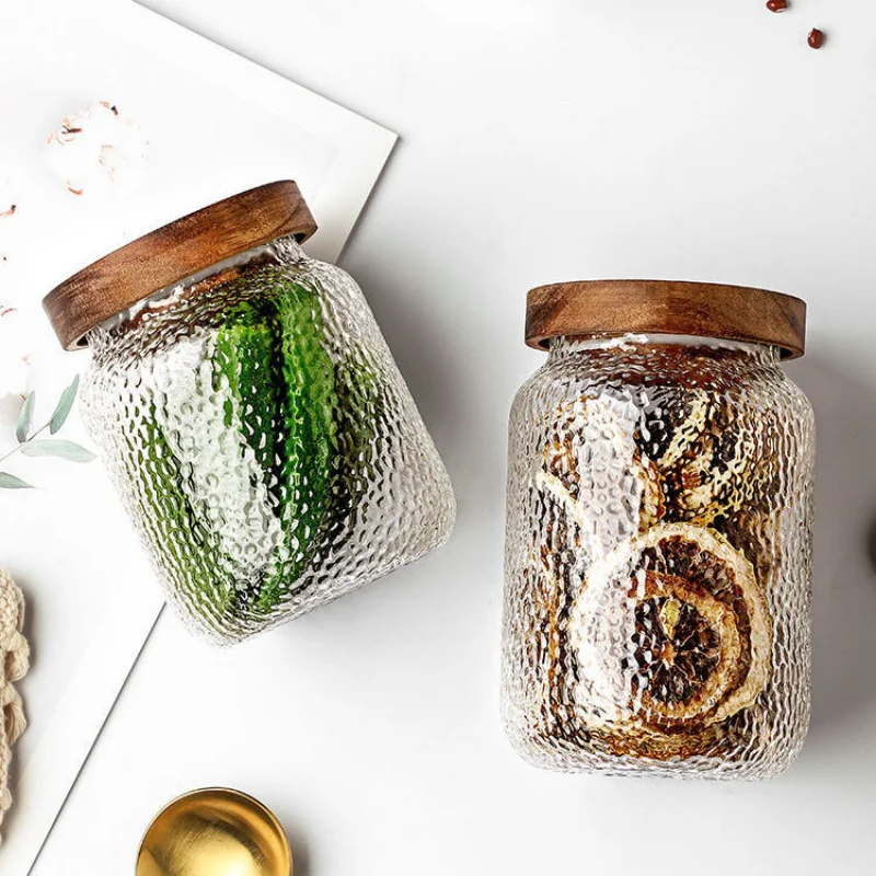 Storage bottle hammer grain glass bottle sealed jar kitchen seasoning wooden storage jar dry fruit miscellaneous grain tea jar 4
