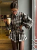 Casual Retro Plaid Women's Dresses Puff Sleeve Turndown Collar Ruffly Short Dresses Women New Fashion Vintage Loose Dress 1