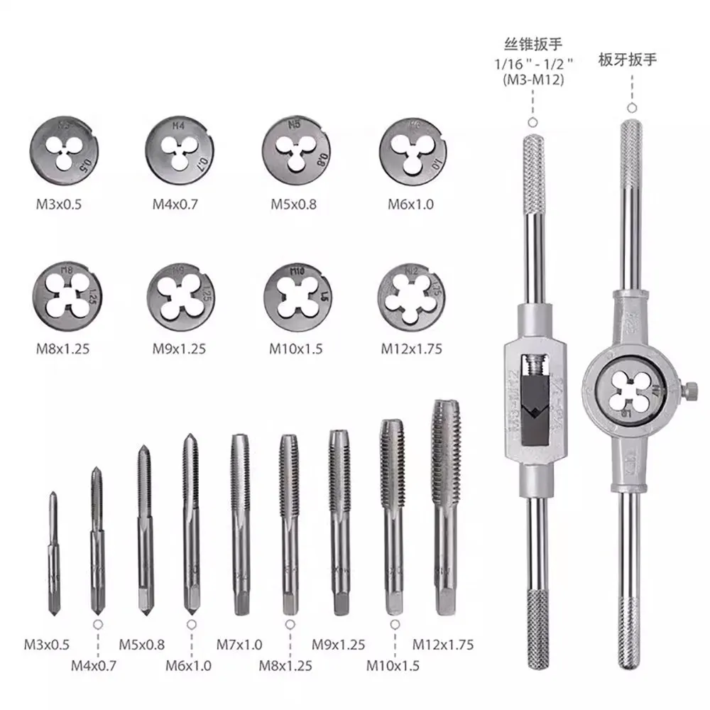 Description Picture 3 of itemMeikela 12/20Pcs Metric Hand Tap and Die Set M3-M12 Screw Thread Plugs Straight Taper Reamer Tools