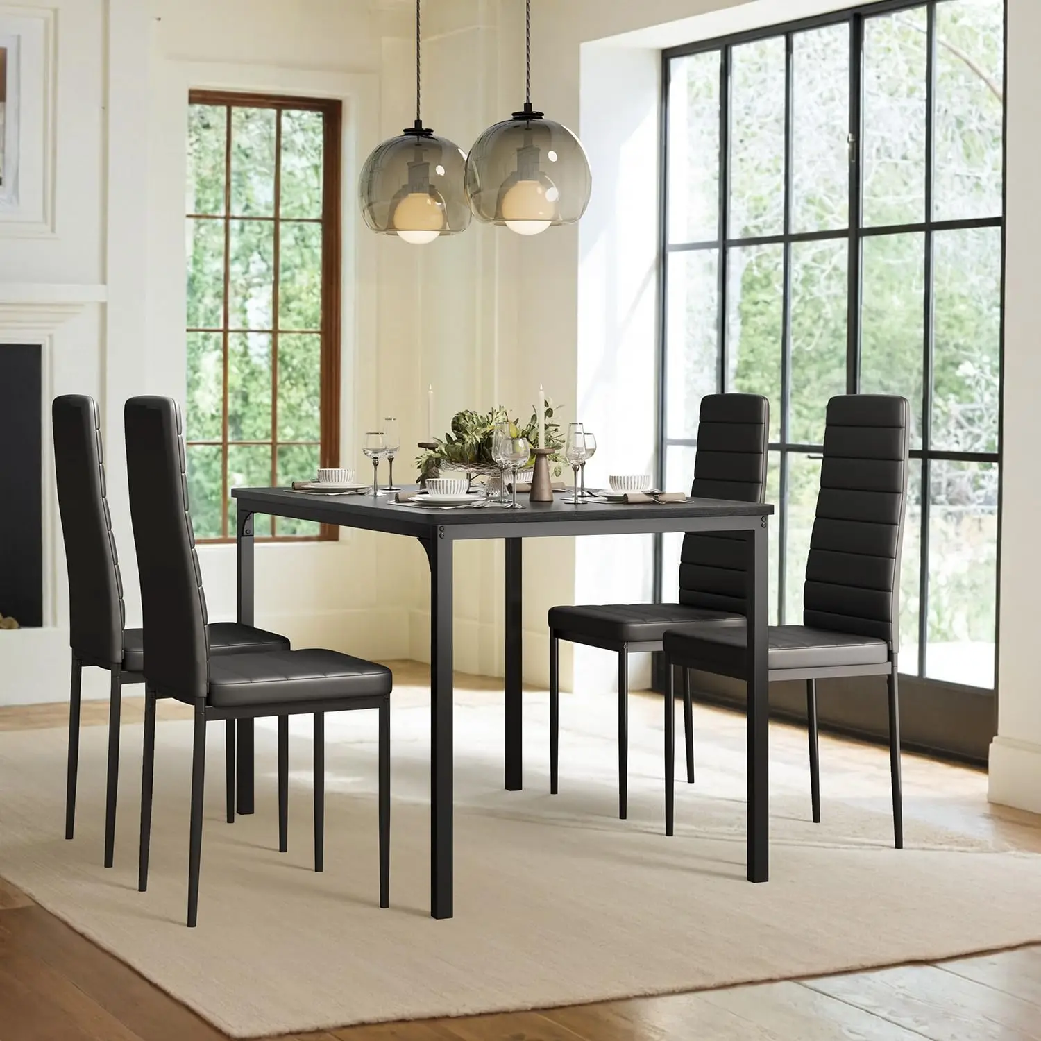 Dining Table Set for 4, Kitchen Table Chairs Set of 4, 5 Piece Kitchen Table Set with 4 Upholstered PU Leather Chairs