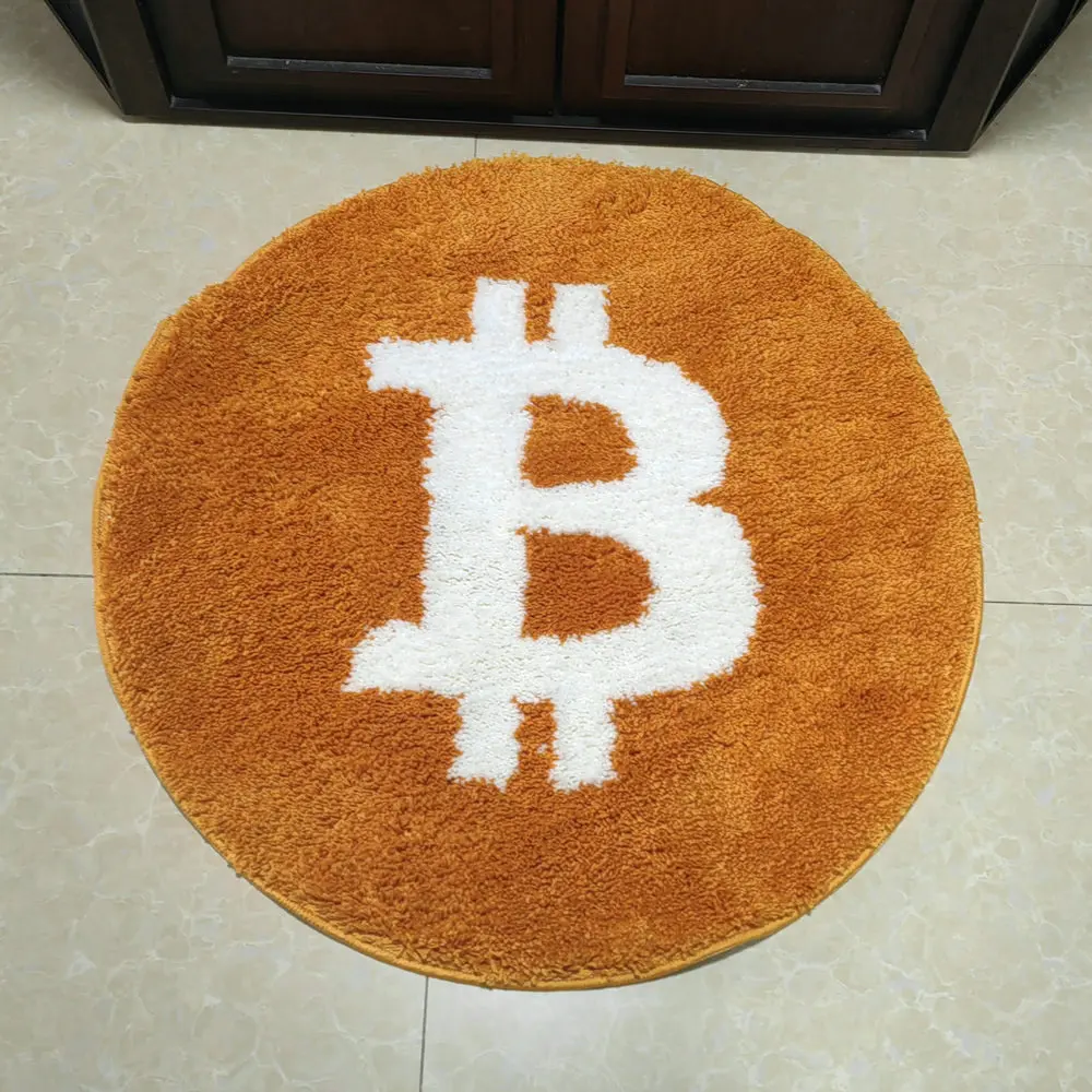 

Gold Bitcoin Coin Tufted Rugs Round Soft Plush Carpet for Living Room Bedroom Decor Anti-slip Bedside Area Pad Bath Mat Dropship