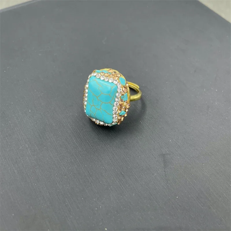 Elegant Blue Turquoise Gemstone Jewelry Set with Rhinestone Accents