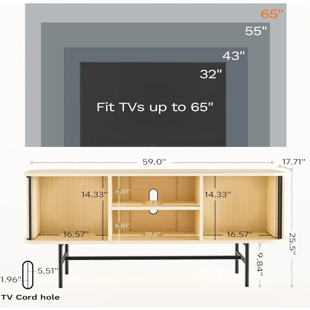 Trybal with tabol door, sideboard et tabours with sliding doors, media console storage