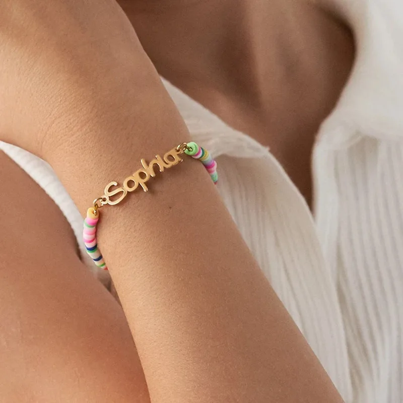 DOREMI Stainless Steel Custom Name Baby Rainbow Bracelet Women Christmas Gifts Jewelry Colorful Chain Arabic Letter Bracelet