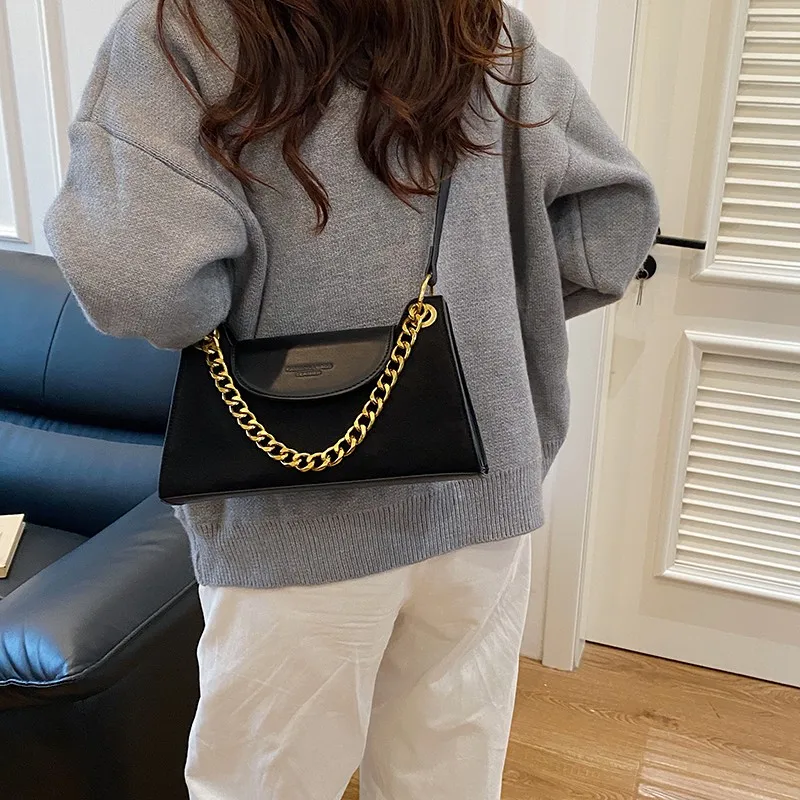 Faux Suede Shoulder Bag with Chain Crossbody Bag Retro Flap Bag for Women Work Shopping Travel