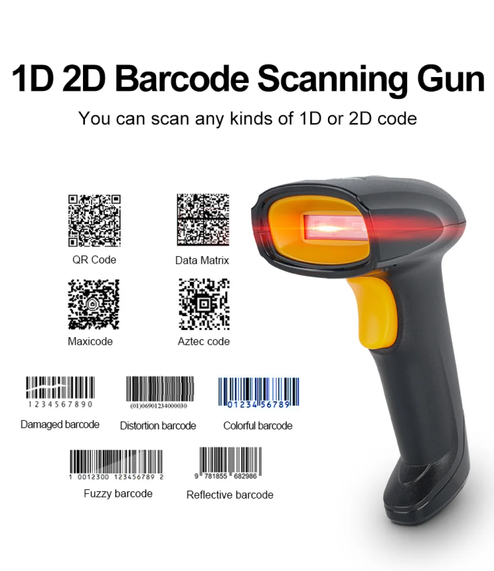 QR Barcode Reader Portable Bar code Scanner 2d Scanner Wired or Wireless or Bluetooth 2D Barcod Reader leitor de c&oacute;digo