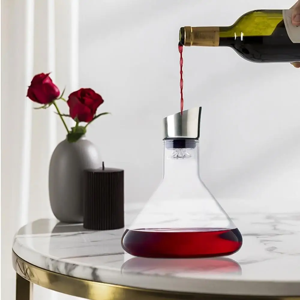 1500ml Crystal Glass Wine Decanter With Built-in-Dispenser Handheld Wine Aerator Bottle For White And Red Wine