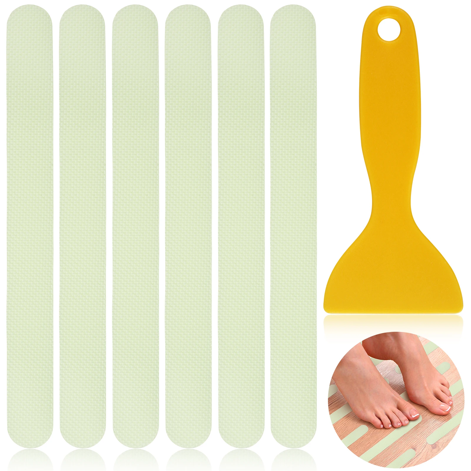 

72Pcs Glow in Dark Anti-Slip Strips Set Luminous Non Slip Stickers Shower Bathtub Anti-Skid Tape with Scraper Reusable Adhesive