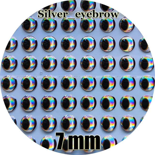 7mm 3D Silver (offset pupil with eyebrow) / Wholesale 600 Soft Molded 3D  Holographic Fish Eyes, Fly Tying, Jig, Lure Making