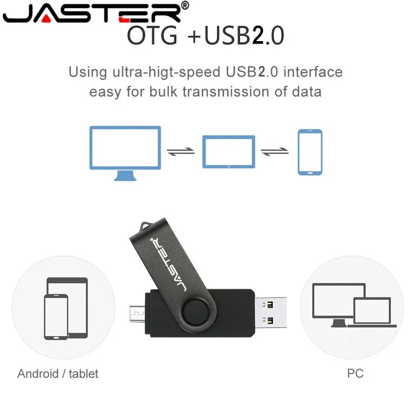 USB Flash Drive JASTER OTG 2.0 Micro Interface + Type-C Adapter Key Ring 32GB Memory Stick