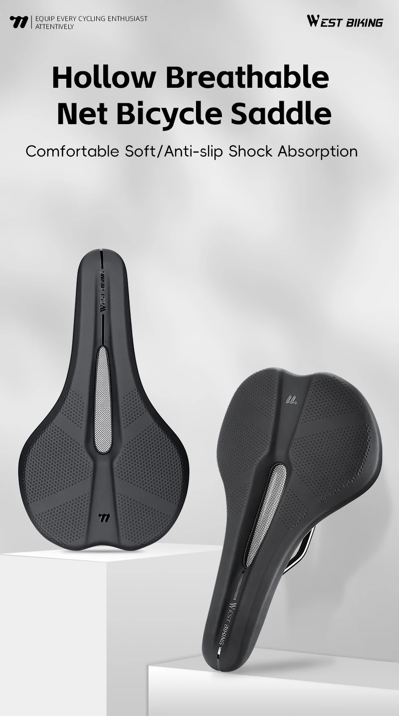 WEST BIKING Ultraleichter Fahrradsattel, hohl, atmungsaktiv, stoßfest, Fahrradsitz, rutschfest, aerodynamisches MTB-Rennrad-Kissen – Detail 1