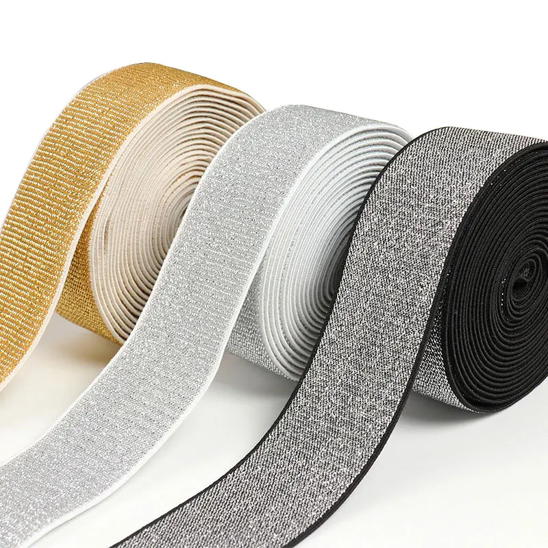 Elastic Glitter Ribbon Strap - Soft Gold & Silver, 2/5 Meter - Versatile for DIY Sewing, Crafting & Waistband Projects
