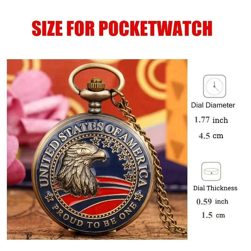 1pc Eagle Pattern Necklace Pendant Quartz Pocket Watch, Best Collection Gift