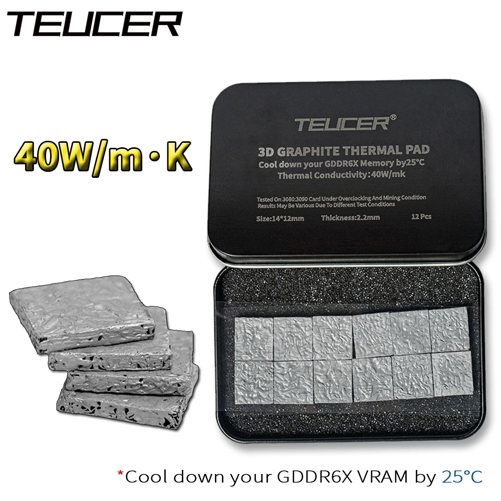 Teucer 12pcs 40w/mk 3d Graphite Thermal Pad Gddr6x Vram Custom High