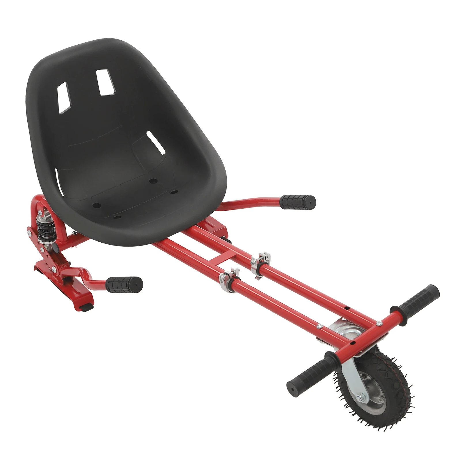 Hoverboard seat attachment from behind showing assembly points