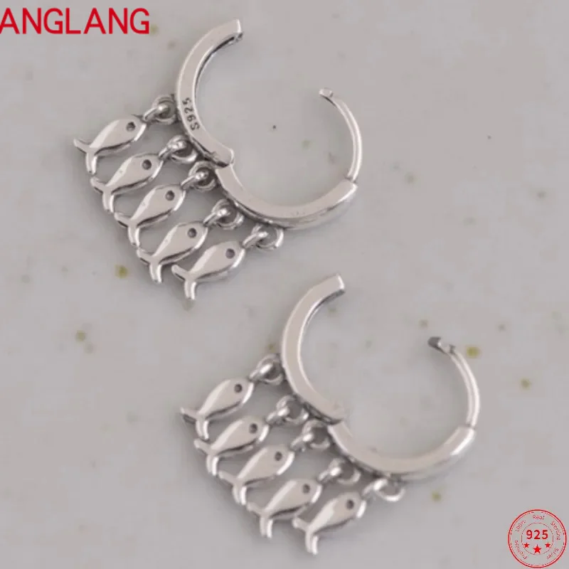 

S925 sterling silver earring 2022 new fashion simple tassel little fish ear-studs pure Ark ear jewelry for women