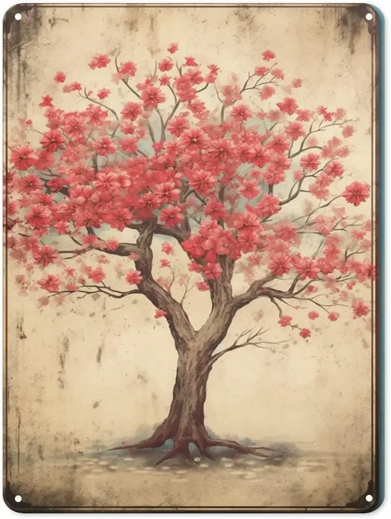 

Жестяной плакат с изображением цветущего вишневого дерева, оловянный плакат, металлический Декор для дома, винтажный Настенный декор, 40x30 см, 16x12 дюймов