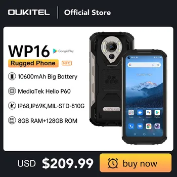 Oukitel WP16 Rugged Smartphone 6.4" 8GB + 128GB 10600mAh Octa Core Mobile Phone 20MP Camera Helio P60 Cell Phone NFC 1
