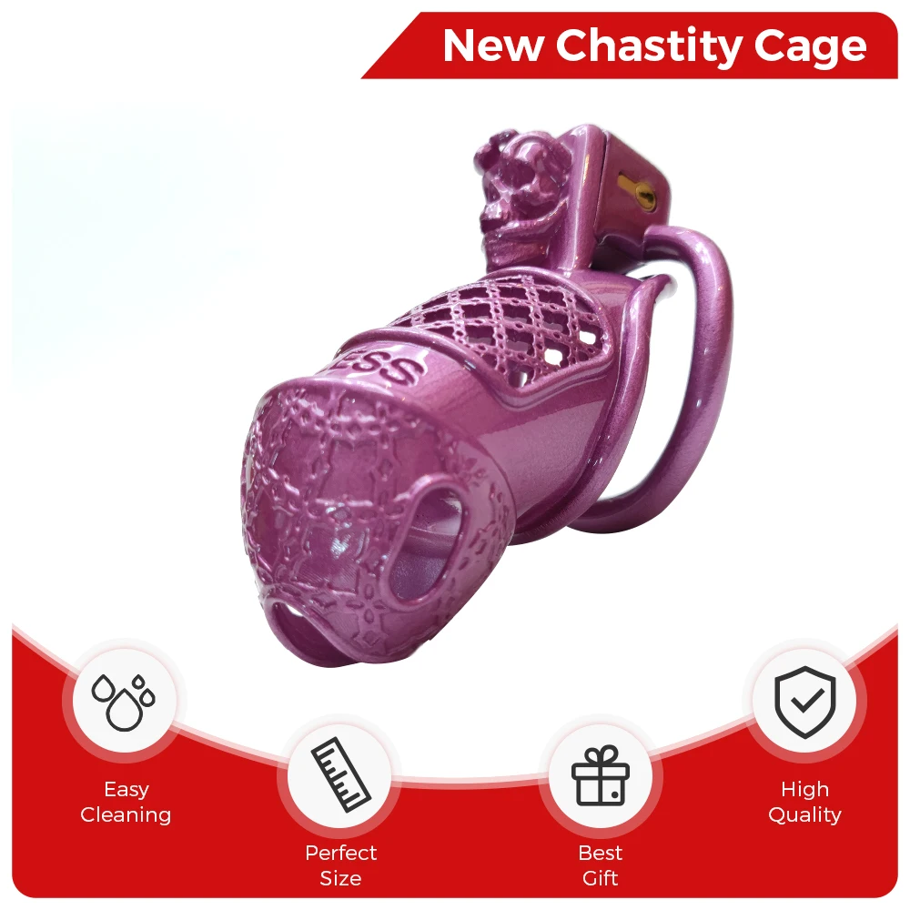 

BDSM Shackles Chastity Cage Purple Sissy Slave Device Male Bondage Men Cock Cage Penis Ring Adult Gay Ladyboy Shemale Sub Toyss