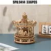 (no Box)336pcs 3d Wooden Puzzle Rotatable Diy Romantic Carousel Game Gift Children Kids Assembly Music Box Toy 5