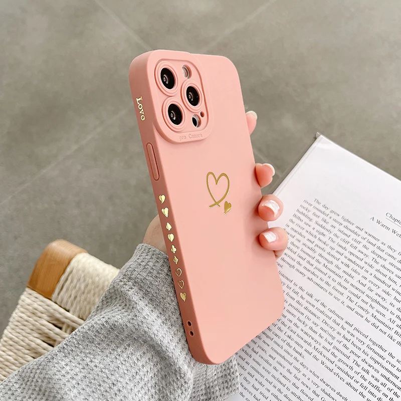 Ottwn Candy Color Silicone Phone Case dla iPhone 14 Pro Max 11 12 13 Pro X XR XS Max 7 8 Plus Cute Love Heart Frame Soft Cover - AliExpress 202192403