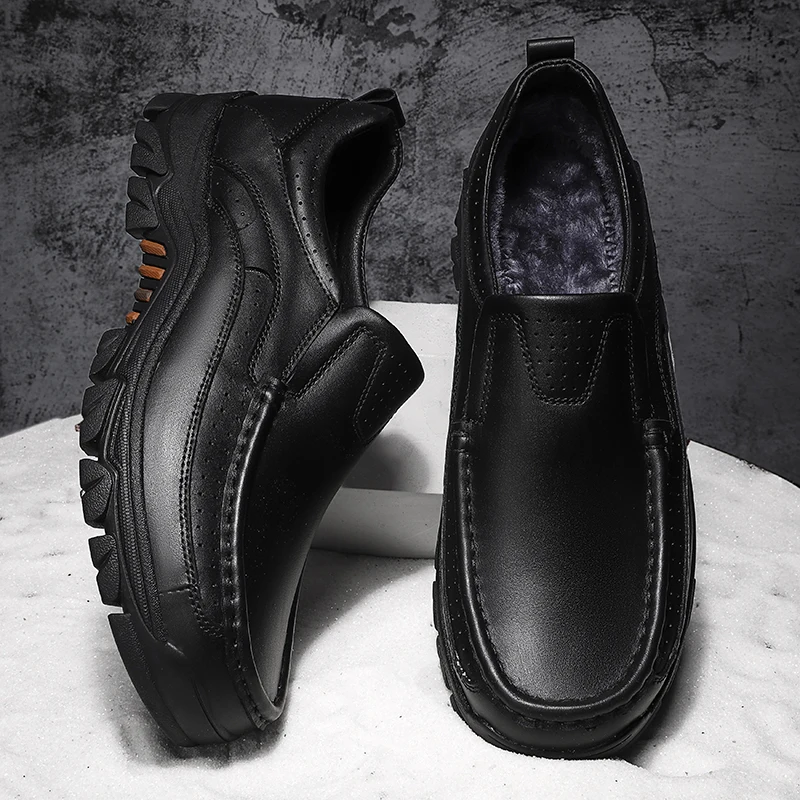 

New Men Shoes Genuine Leather Men Thick Bottom Loafers High Quality Outdoor Warm Winter Shoes for Men Sneakers Male Plus Size 48