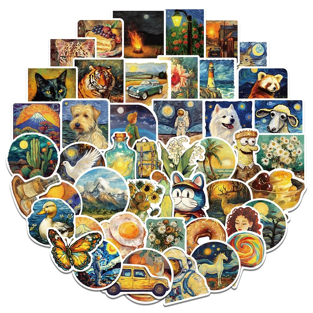 

10/30/50PCS Van Gogh Painting Waterproof Graffiti Sticker Aesthetic Decorative Luggage Laptop Cup Guitar Scrapbook Kids Stickers