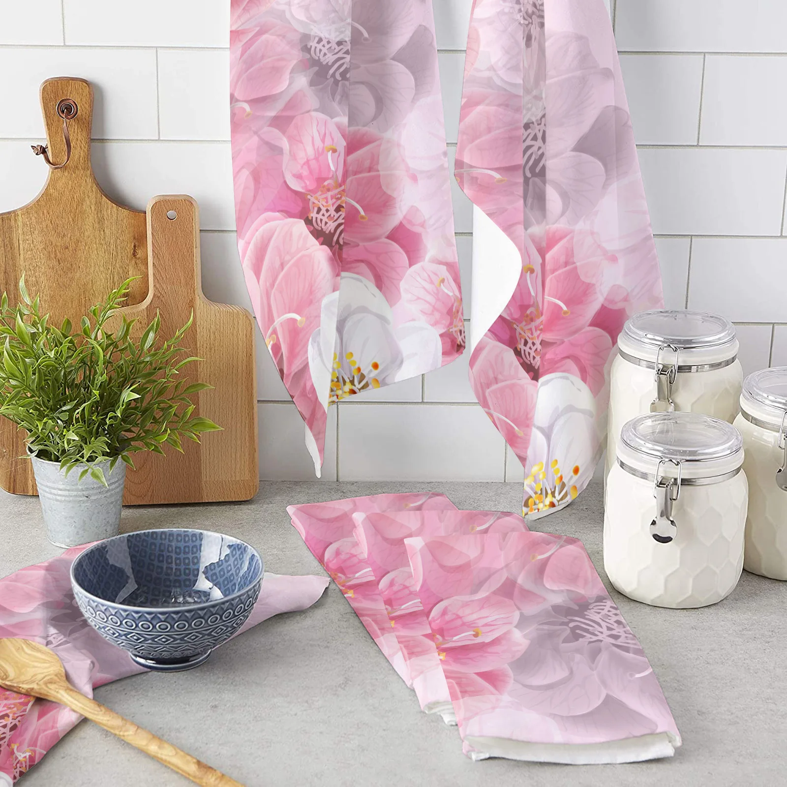 Flower Pink Microfiber Towel Absorbent Kitchen Cleaning Cloth Dish Towel Household Cleaning