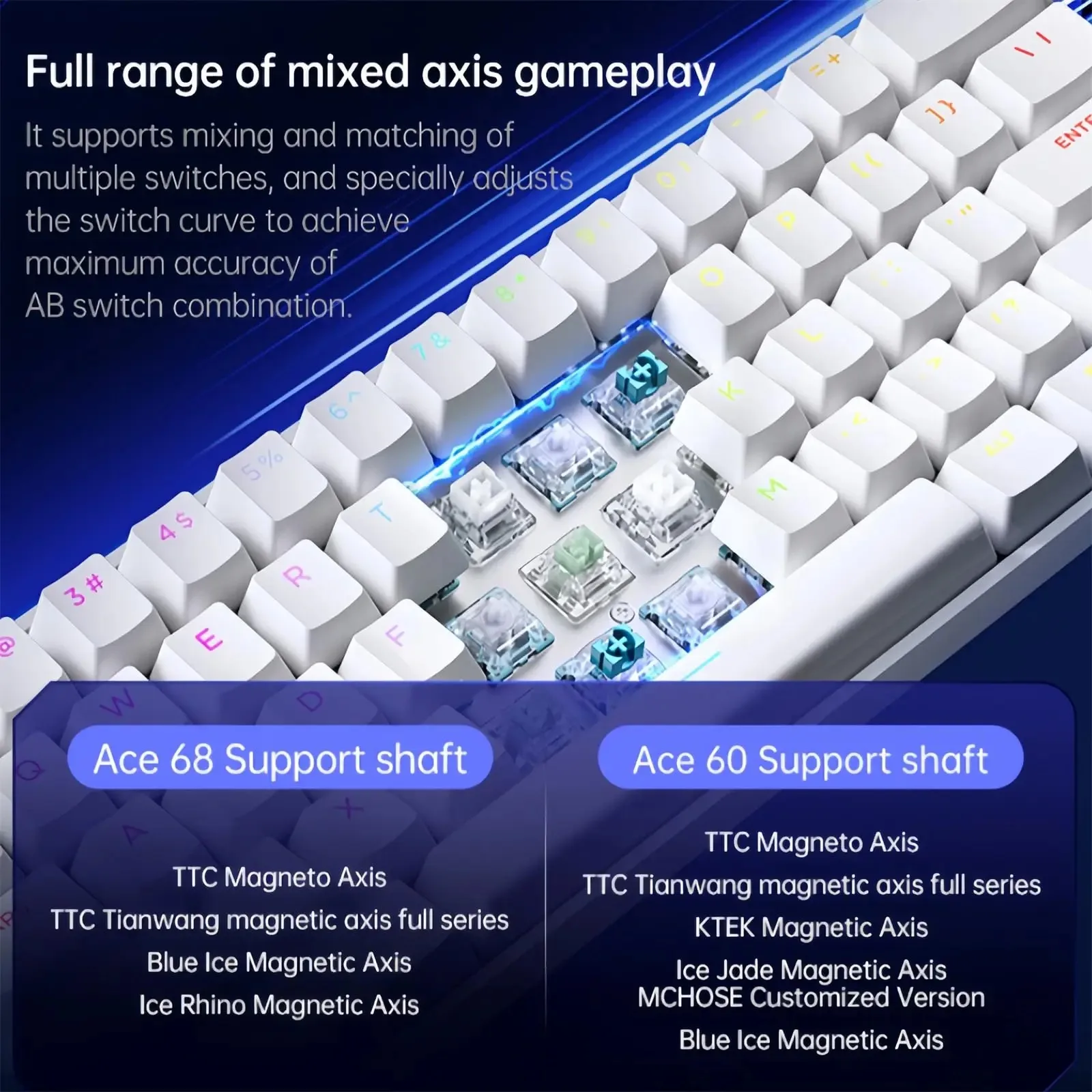 MCHOSE ACE68 TTC 드래곤 로드 마그네틱 스위치 256K 게이밍 키보드 홀 이펙트 0.001mm 고속 트리거 프로그래밍 가능 RGB (로지텍 호환)