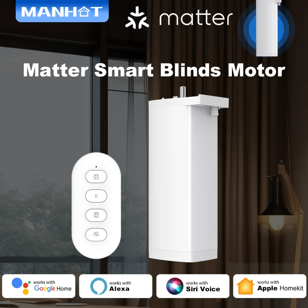 มอเตอร์ม่านไฟฟ้าอัจฉริยะ Manhot Matter Smart WiFi ขนาด 15 ซม. แบบเงียบ พร้อมรีโมท รองรับ Alexa, Google, Apple Homekit 1