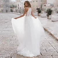 Elegant A-Line Wedding Dress For Women 2025 Halter Lace Applique Sleevless Bridal Gown Train Tulle Vestidos De Novia Customized 2