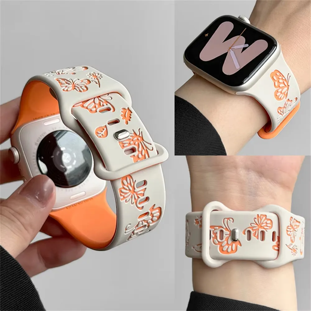 Charming Carved Butterfly Soft Silicone Watch Strap