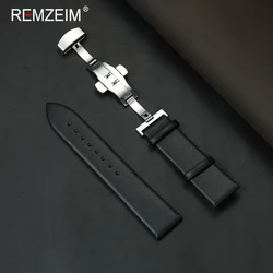 Elegant Slim Watch Strap with Butterfly Buckle - Comfortable Faux Leather Band for Women (Black)