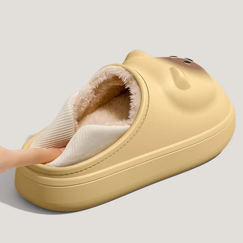 Lovely Cat Bag Heels Cotton Slippers for Women Indoor Waterproof Non Slip Plush Slides Woman Home Thick Sole Cotton Slippers